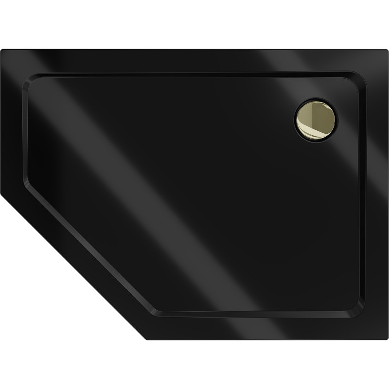 Mexen Flat brodzik pentagonal slim dreapta 100 x 90 cm, negru, sifon auriu - 41P709010R-G