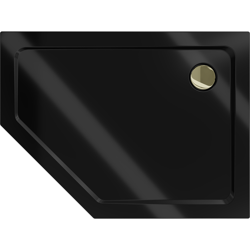 Mexen Flat ötoldalú zuhanytálca slim jobb 100 x 90 cm, fekete, arany szifon - 41P709010R-G
