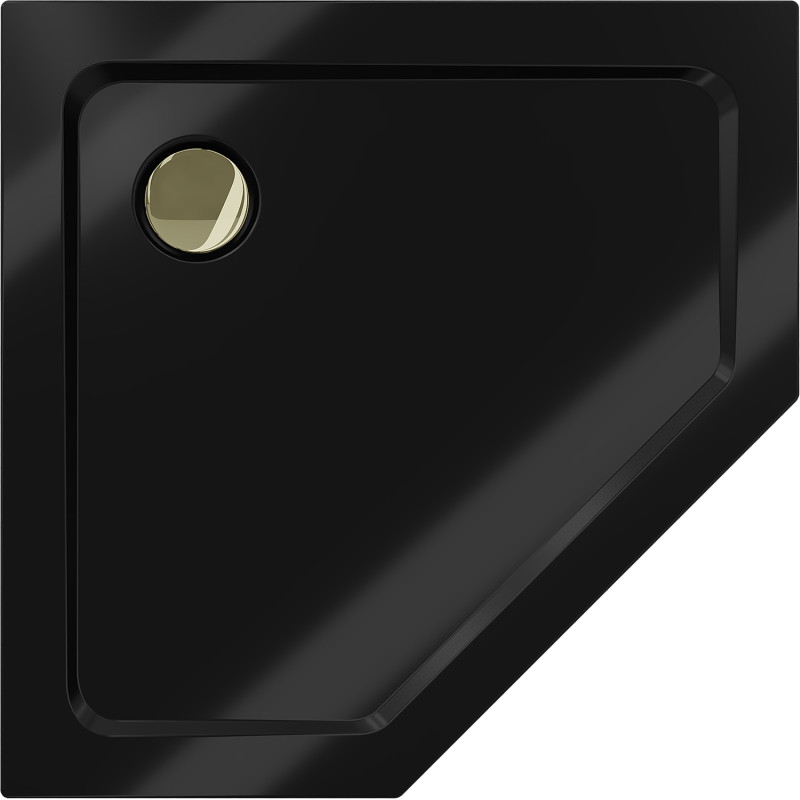 Mexen Flat pentagonális slim zuhanytálca 100 x 100 cm, fekete, arany szifon - 41P701010-G