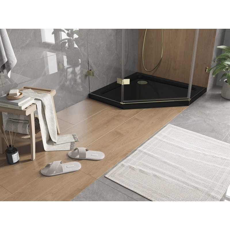 Mexen Flat brodzik pentagonal slim 100 x 100 cm, negru, sifon auriu - 41P701010-G
