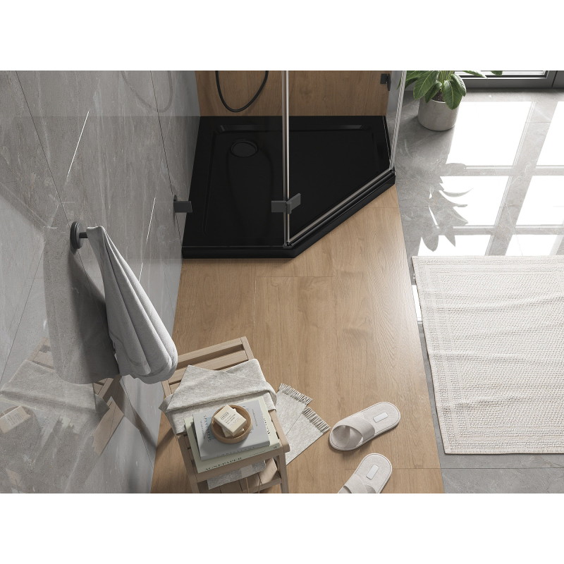 Mexen Flat brodzik pentagonal slim 80 x 80 cm, negru, sifon negru - 41P708080-B