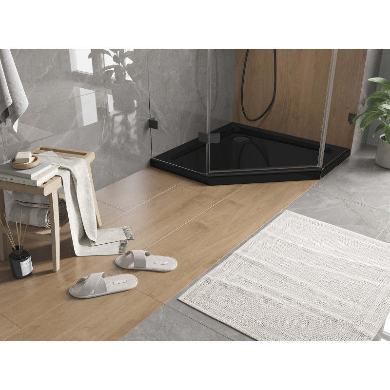 Mexen Flat brodzik pentagonal slim 80 x 80 cm, negru, sifon negru - 41P708080-B