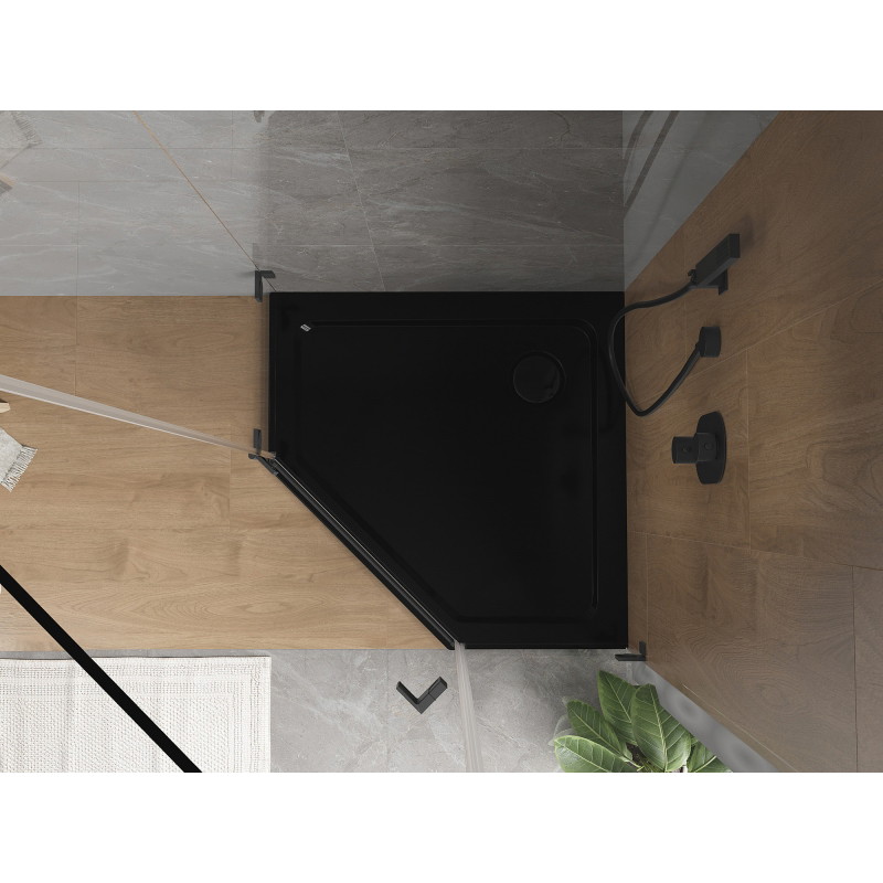 Mexen Flat brodzik pentagonal slim 80 x 80 cm, negru, sifon negru - 41P708080-B
