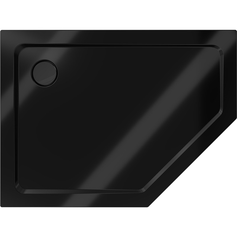 Mexen Flat brodzik pentagonal subțire stânga 90 x 80 cm, negru, sifon negru - 41P708090L-B