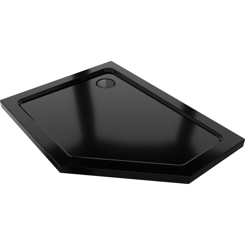 Mexen Flat brodzik pentagonal subțire stânga 90 x 80 cm, negru, sifon negru - 41P708090L-B
