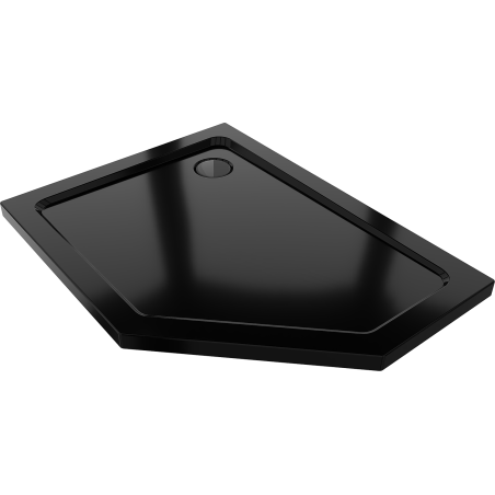 Mexen Flat brodzik pentagonal subțire stânga 90 x 80 cm, negru, sifon negru - 41P708090L-B