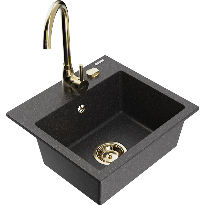 Mexen Milo 1 medencés gránit mosogató Telma konyhai csapteleppel, fekete pöttyös - 6505-76-670200-50