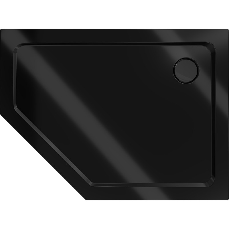 Mexen Flat brodzik pentagonal slim dreapta 90 x 80 cm, negru, sifon negru - 41P708090R-B