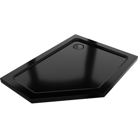 Mexen Flat brodzik pentagonal slim dreapta 90 x 80 cm, negru, sifon negru - 41P708090R-B