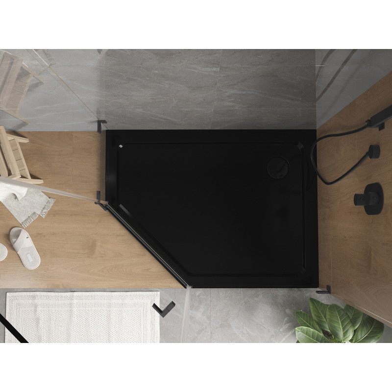Mexen Flat ötoldalú zuhanytálca slim jobb 90 x 80 cm, fekete, fekete szifon - 41P708090R-B