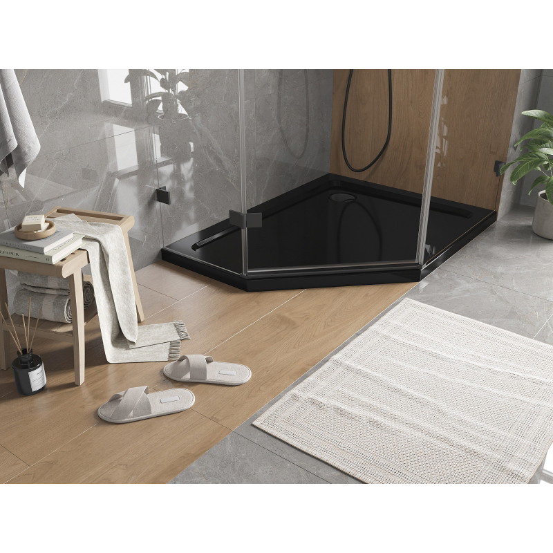 Mexen Flat ötoldalú slim jobbos zuhanytálca 100 x 80 cm, fekete, fekete szifon - 41P708010R-B