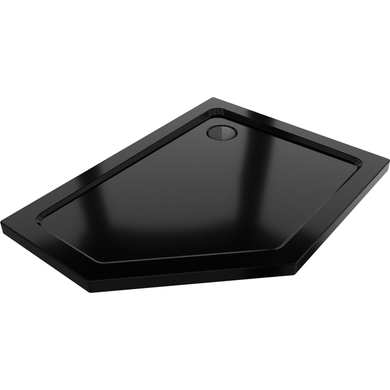 Mexen Flat brodzik pentagonal slim dreapta 100 x 90 cm, negru, sifon negru - 41P709010R-B