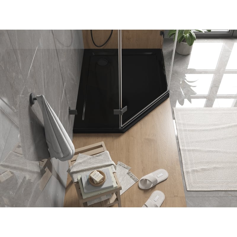 Mexen Flat ötoldalú slim zuhanytálca jobb oldali 100 x 90 cm, fekete, fekete szifon - 41P709010R-B