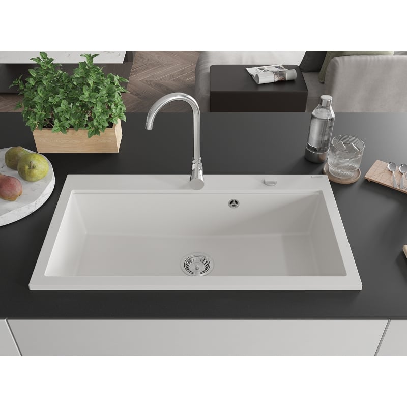Mexen Slido gránit mosogató 1 rekeszes 900 x 500 mm, fehér, krómozott szifon - 6528901005-20