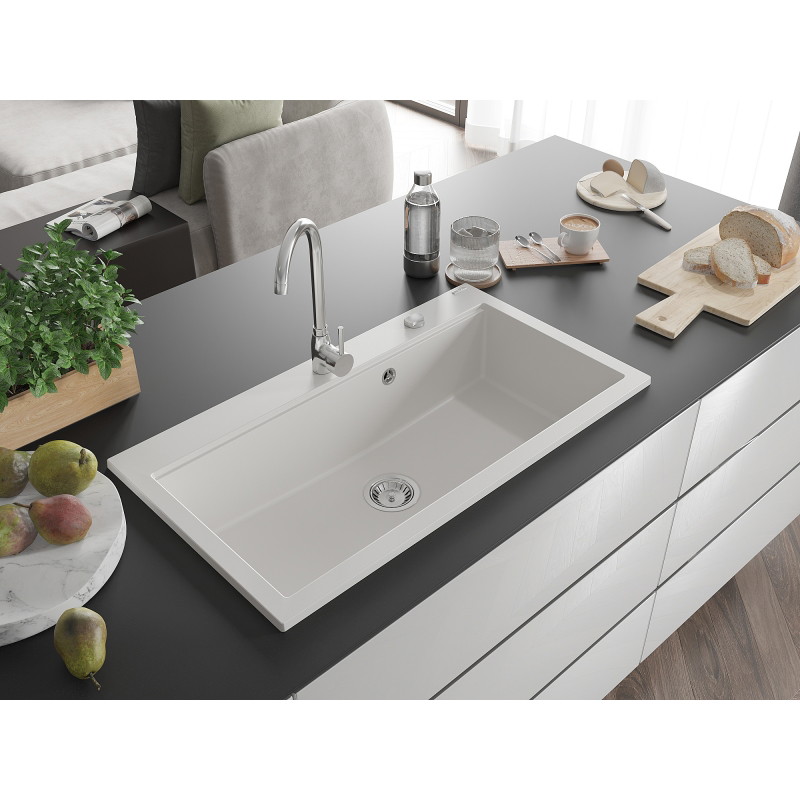 Mexen Slido 1 medencés gránit mosogató 900 x 500 mm, fehér, krómozott szifon - 6528901005-20