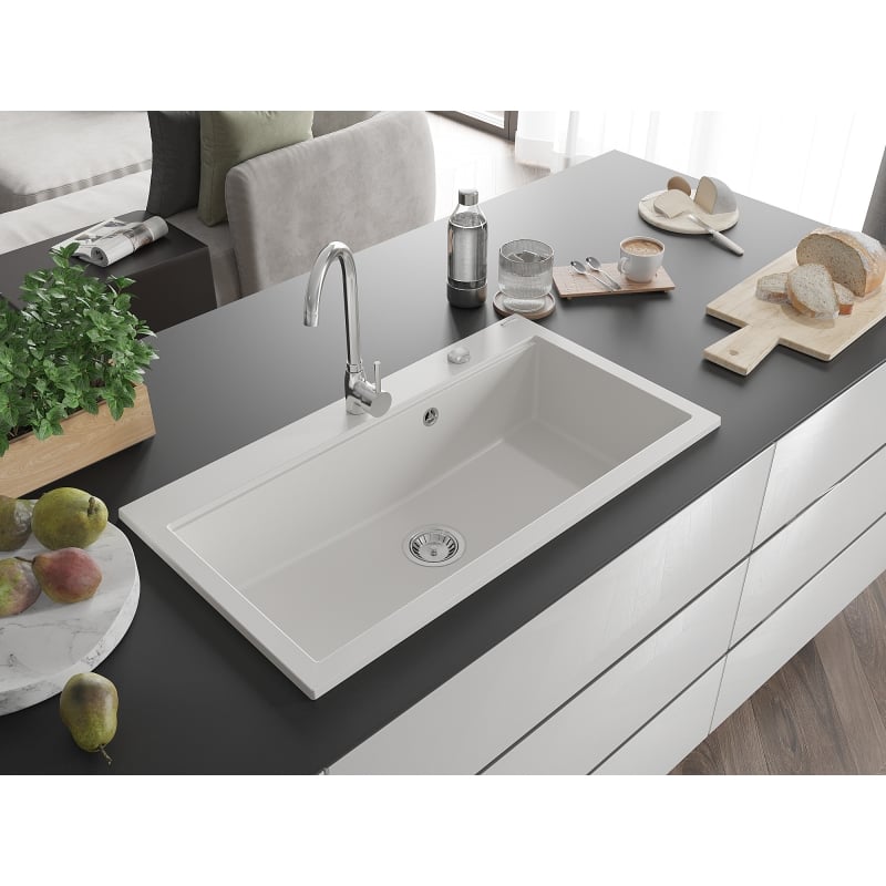 Mexen Slido gránit mosogató 1 rekeszes 900 x 500 mm, fehér, krómozott szifon - 6528901005-20