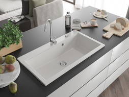 Mexen Slido 1 medencés gránit mosogató 900 x 500 mm, fehér, krómozott szifon - 6528901005-20
