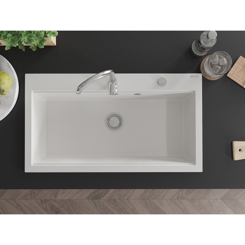 Mexen Slido 1 medencés gránit mosogató 900 x 500 mm, fehér, krómozott szifon - 6528901005-20