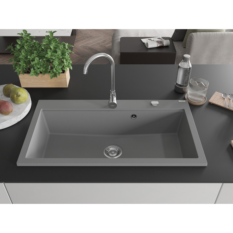 Mexen Slido chiuvetă din granit cu 1 cuvă, 900 x 500 mm, gri, sifon cromat - 6528901005-71