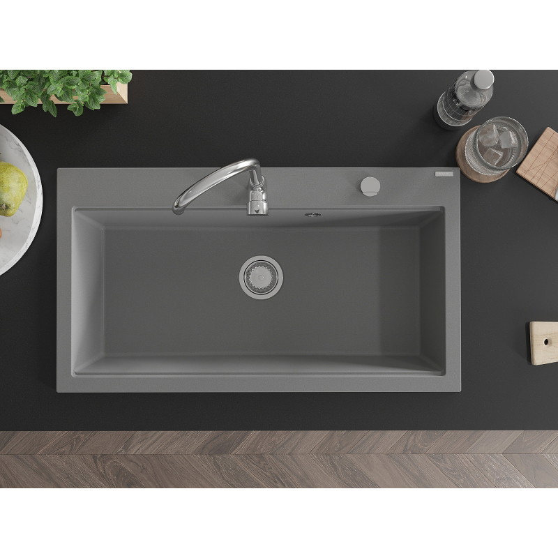 Mexen Slido chiuvetă din granit cu 1 cuvă, 900 x 500 mm, gri, sifon cromat - 6528901005-71