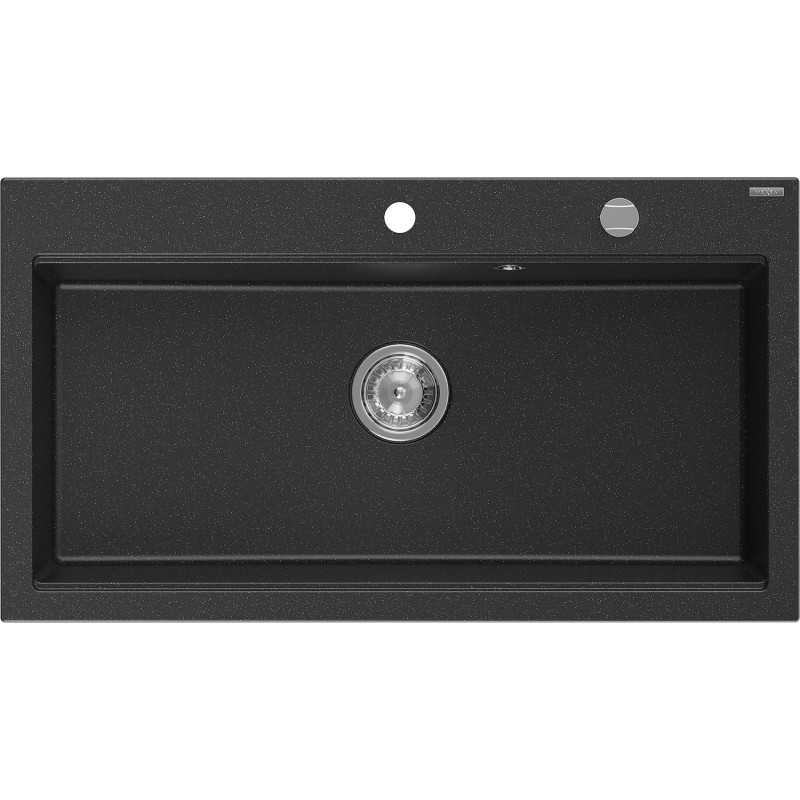 Mexen Slido chiuvetă din granit cu 1 cuvă, 900 x 500 mm, negru/argintiu metalizat, sifon cromat - 6528901005-73