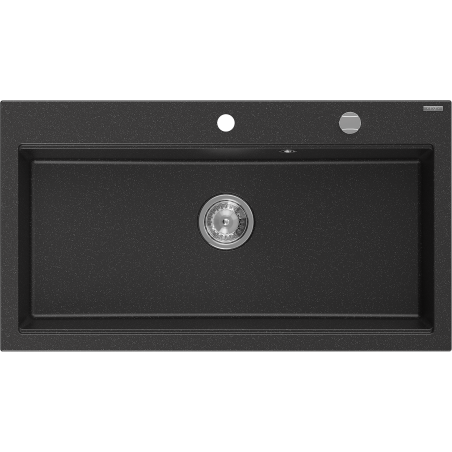 Mexen Slido chiuvetă din granit cu 1 cuvă, 900 x 500 mm, negru/argintiu metalizat, sifon cromat - 6528901005-73