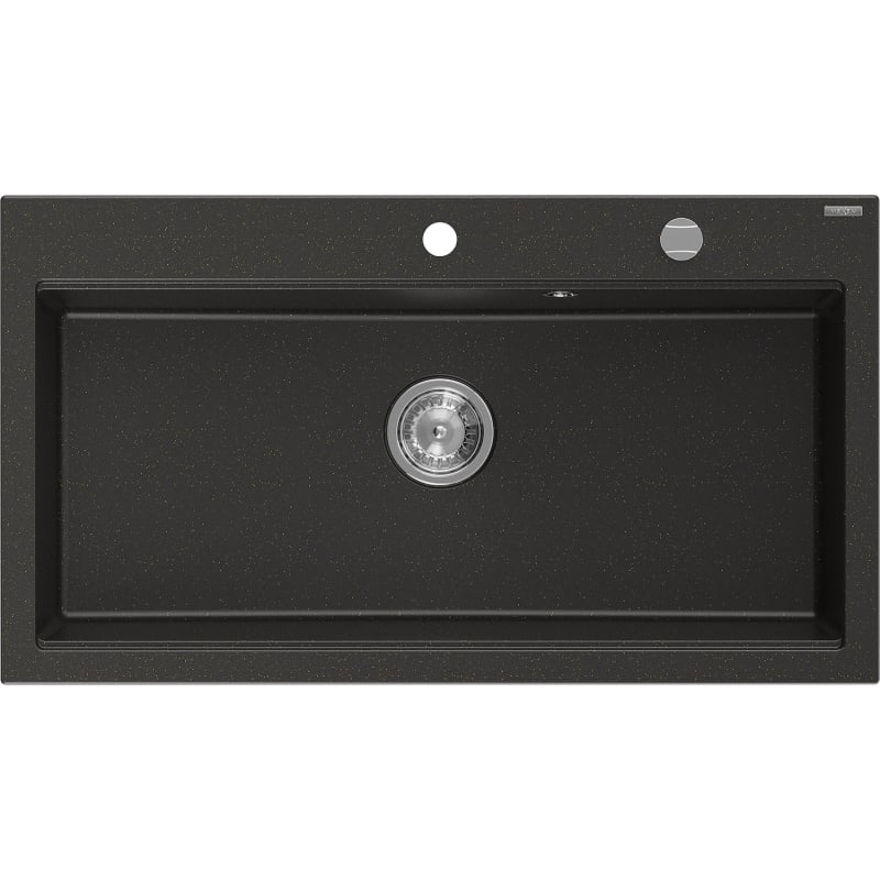 Mexen Slido 1-medencés gránit mosogató 900 x 500 mm, fekete/arany metál, krómozott szifon - 6528901005-75