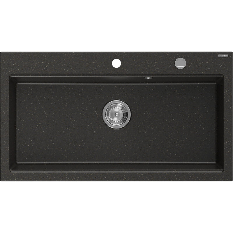 Mexen Slido chiuvetă din granit cu 1 cuvă, 900 x 500 mm, negru/auriu metalizat, sifon cromat - 6528901005-75