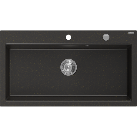 Mexen Slido 1-medencés gránit mosogató 900 x 500 mm, fekete/arany metál, krómozott szifon - 6528901005-75
