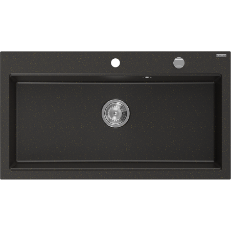 Mexen Slido 1 medencés gránit mosogató 900 x 500 mm, fekete/metál arany, krómozott szifon - 6528901005-75