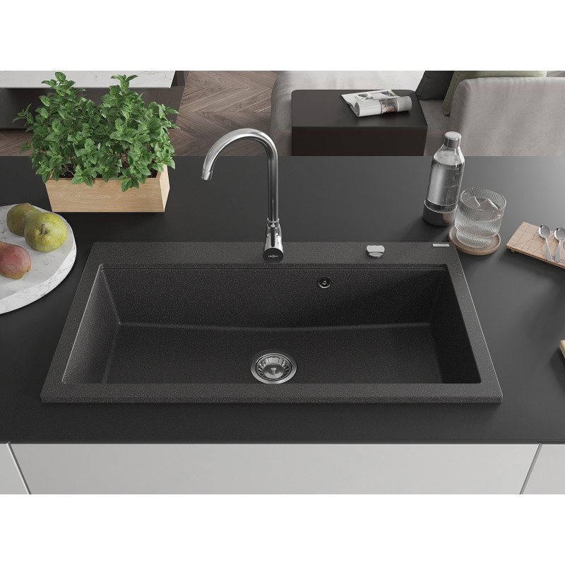 Mexen Slido chiuvetă din granit cu 1 cuvă 900 x 500 mm, negru pătat, sifon cromat - 6528901005-75 - 6528901005-76