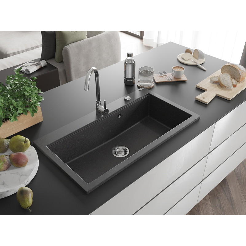 Mexen Slido chiuvetă din granit cu 1 cuvă 900 x 500 mm, negru pătat, sifon cromat - 6528901005-75 - 6528901005-76