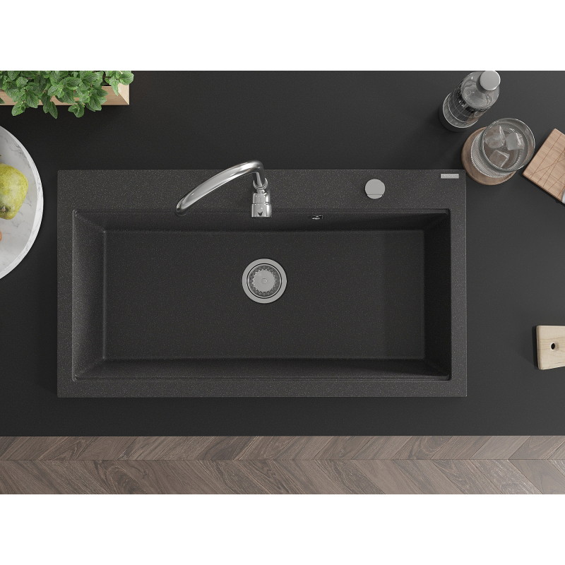 Mexen Slido chiuvetă din granit cu 1 cuvă 900 x 500 mm, negru pătat, sifon cromat - 6528901005-75 - 6528901005-76