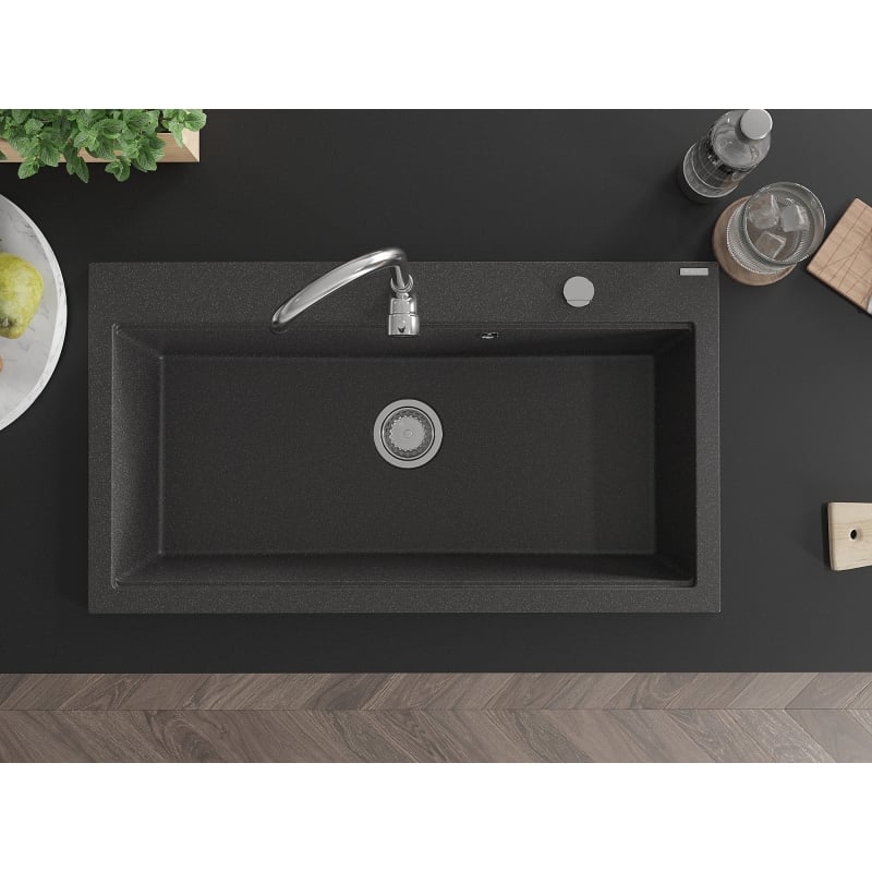 Mexen Slido gránit konyhai mosogató, 1-medencés, 900 x 500 mm, fekete pöttyös, króm szifon - 6528901005-75 - 6528901005-76