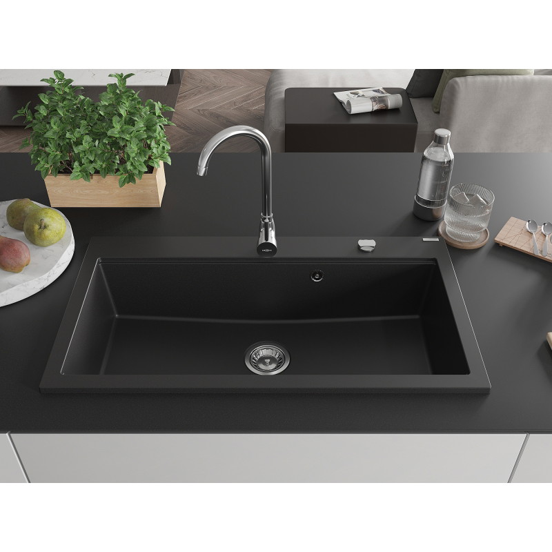 Mexen Slido chiuvetă granit 1 cuvă 900 x 500 mm, neagră, sifon cromat - 6528901005-77