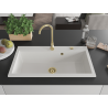 Mexen Slido chiuvetă de granit cu 1 cuvă, 900 x 500 mm, albă, sifon auriu - 6528901005-20-G