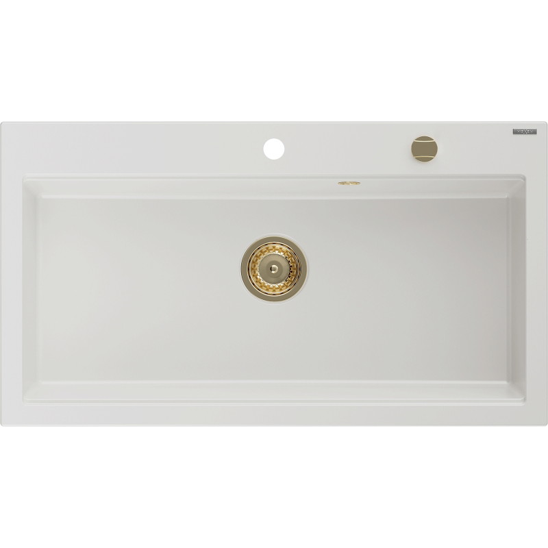 Mexen Slido 1 medencés gránit mosogató 900 x 500 mm, fehér, arany szifonnal - 6528901005-20-G