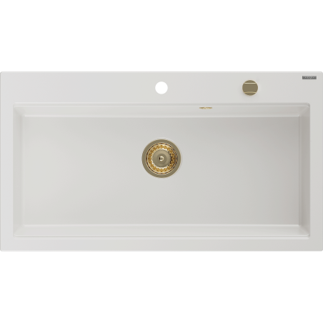 Mexen Slido 1 medencés gránit mosogató 900 x 500 mm, fehér, arany szifonnal - 6528901005-20-G