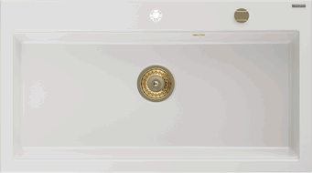 Mexen Slido gránit egytálcás mosogató, 900 x 500 mm, fehér, arany szifon - 6528901005-20-G