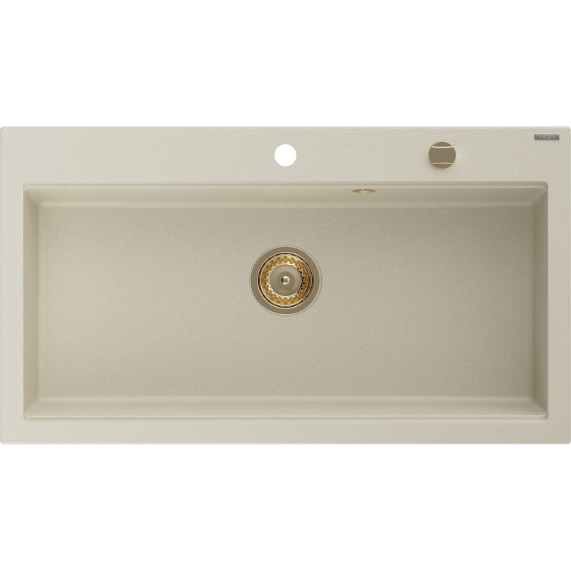 Mexen Slido chiuvetă din granit cu 1 compartiment, 900 x 500 mm, bej, sifon auriu - 6528901005-69-G