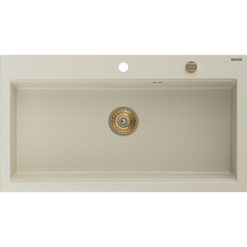 Mexen Slido gránit egymedencés mosogató 900 x 500 mm, bézs, arany szifonnal - 6528901005-69-G