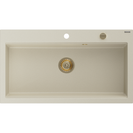 Mexen Slido chiuvetă din granit cu 1 cuvă, 900 x 500 mm, bej, sifon auriu - 6528901005-69-G