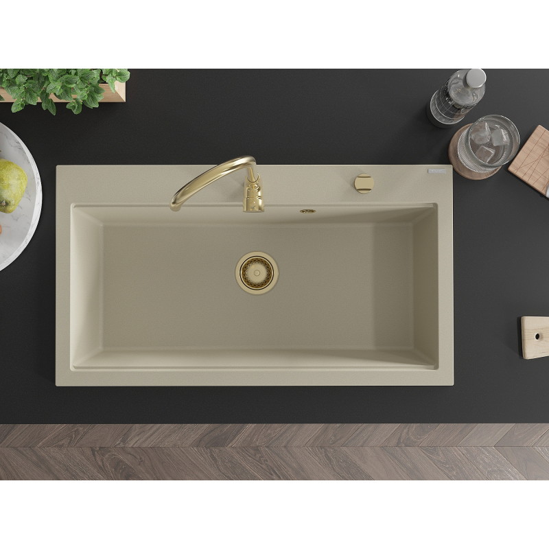 Mexen Slido chiuvetă din granit cu 1 cuvă, 900 x 500 mm, bej, sifon auriu - 6528901005-69-G