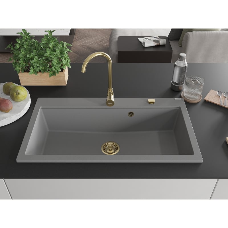 Mexen Slido gránit mosogató 1 rekesz, 900 x 500 mm, szürke, arany szifon - 6528901005-71-G