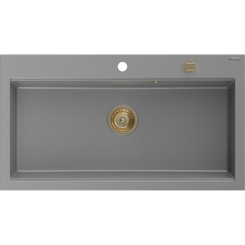 Mexen Slido chiuvetă din granit cu 1 cuvă, 900 x 500 mm, gri, sifon auriu - 6528901005-71-G