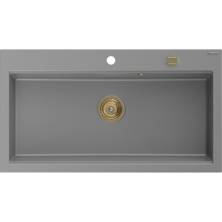Mexen Slido chiuvetă din granit cu 1 cuvă, 900 x 500 mm, gri, sifon auriu - 6528901005-71-G