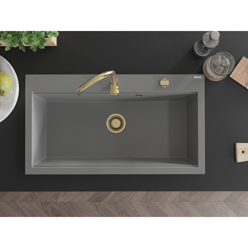 Mexen Slido egymedencés gránit mosogató 900 x 500 mm, szürke, arany szifonnal - 6528901005-71-G