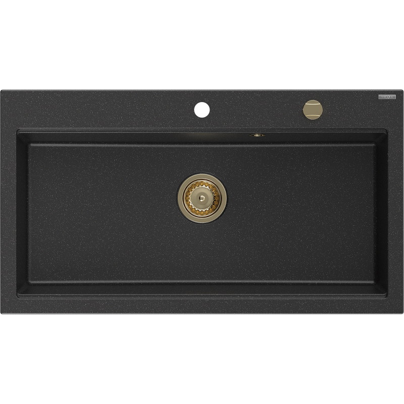 Mexen Slido chiuvetă din granit cu 1 cuvă, 900 x 500 mm, negru/argintiu metalizat, sifon auriu - 6528901005-73-G