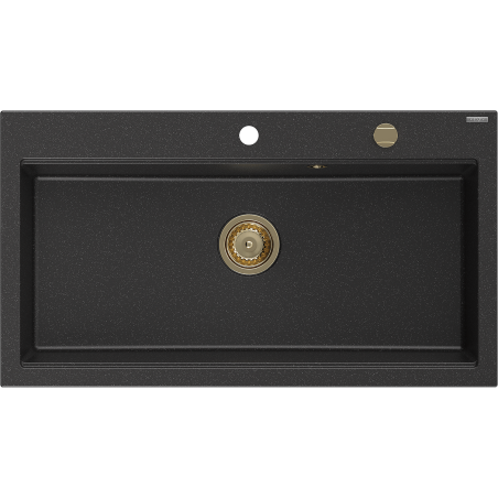 Mexen Slido chiuvetă din granit cu 1 cuvă, 900 x 500 mm, negru/argintiu metalizat, sifon auriu - 6528901005-73-G