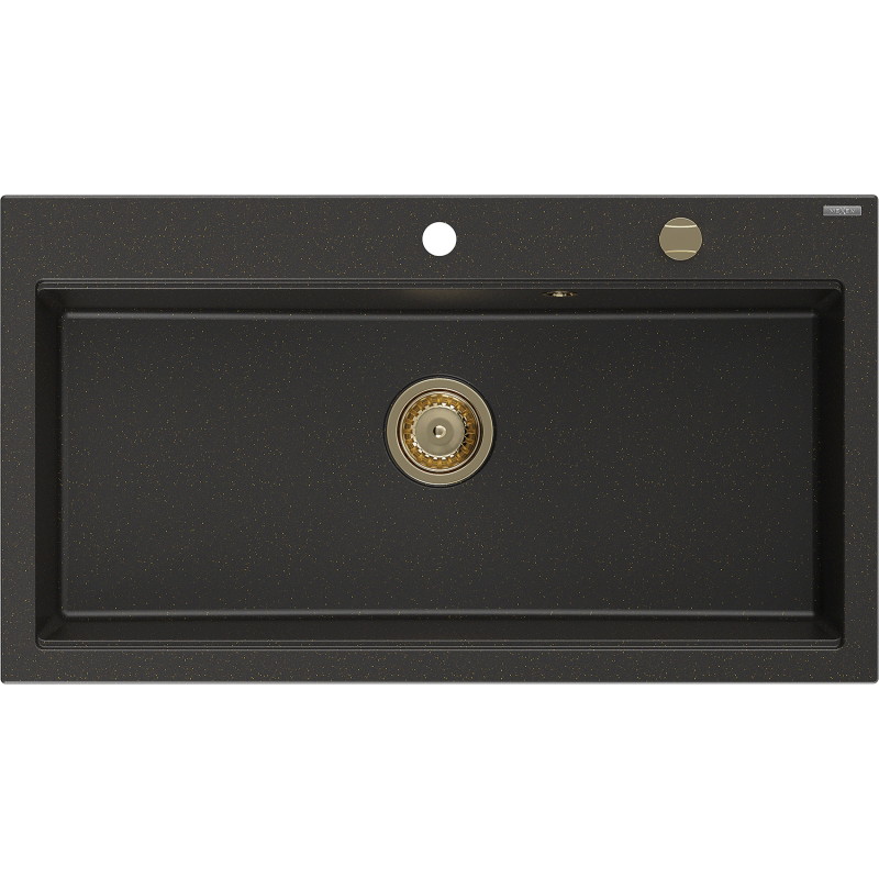 Mexen Slido chiuvetă din granit cu 1 cuvă, 900 x 500 mm, negru/auriu metalizat, sifon auriu - 6528901005-75-G